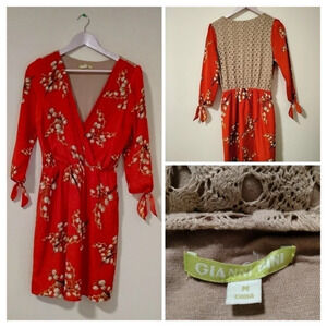 Gianna Bini Sz M Dress Orange Floral Design